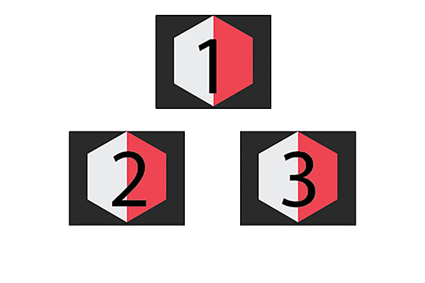 Three system scale logos each with a number inside from one to three