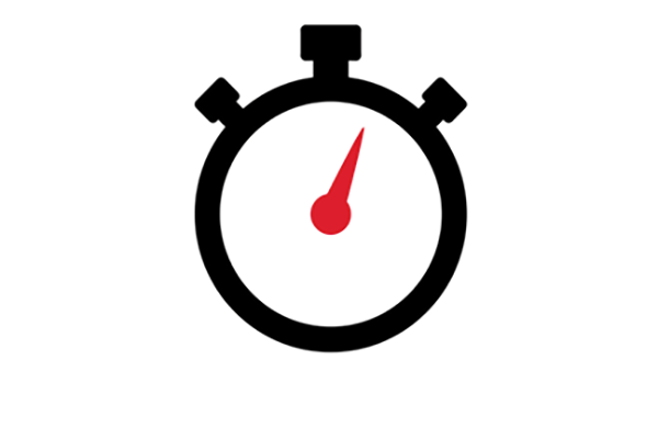 black stop watch vector icon, representing timely services, fast turnaround