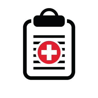 black vector clipboard with red medical symbol