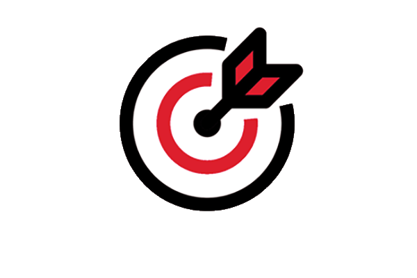 Black, white and red target with arrow hitting center