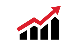 bar chart with red arrow indicating increase