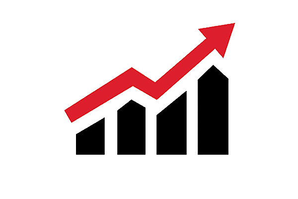 bar chart with red arrow indicating increase