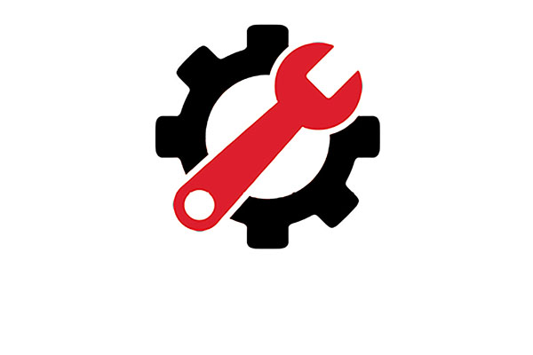 black gear with red wrench overlay