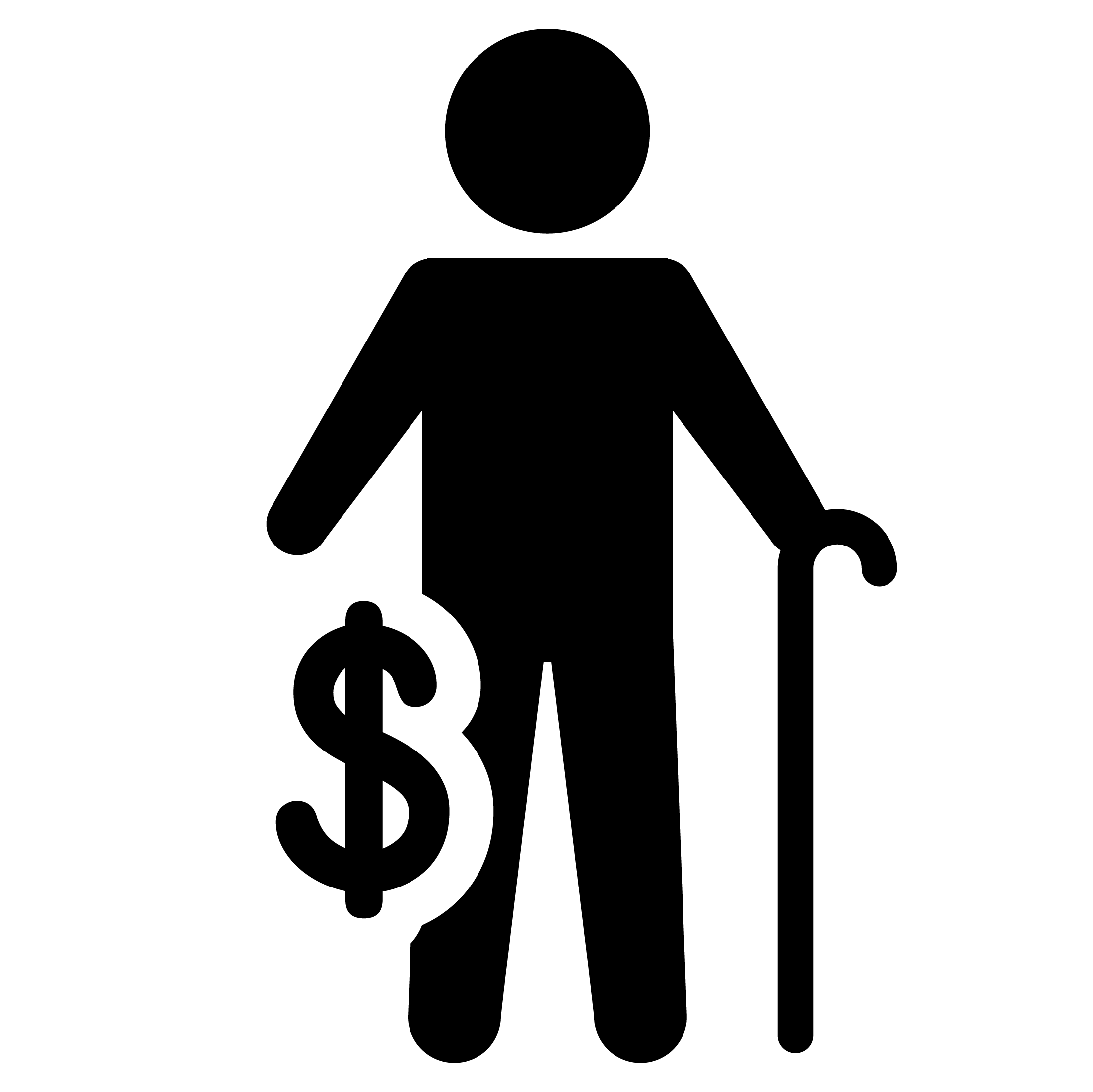 vector stick silhouette with a dollar sign and cane