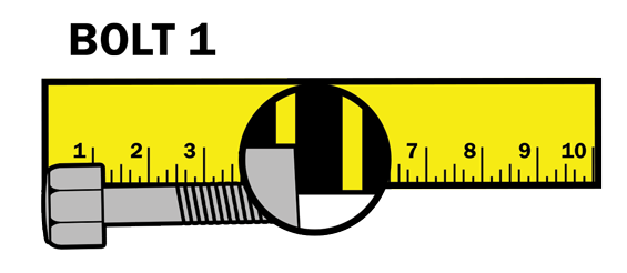 Zoomed-in view of where the first bolt lands on the 5 cm line