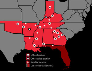 the graphic is a black-and-red map showing all of system scale's locations across the Midwestern and Southern United States.