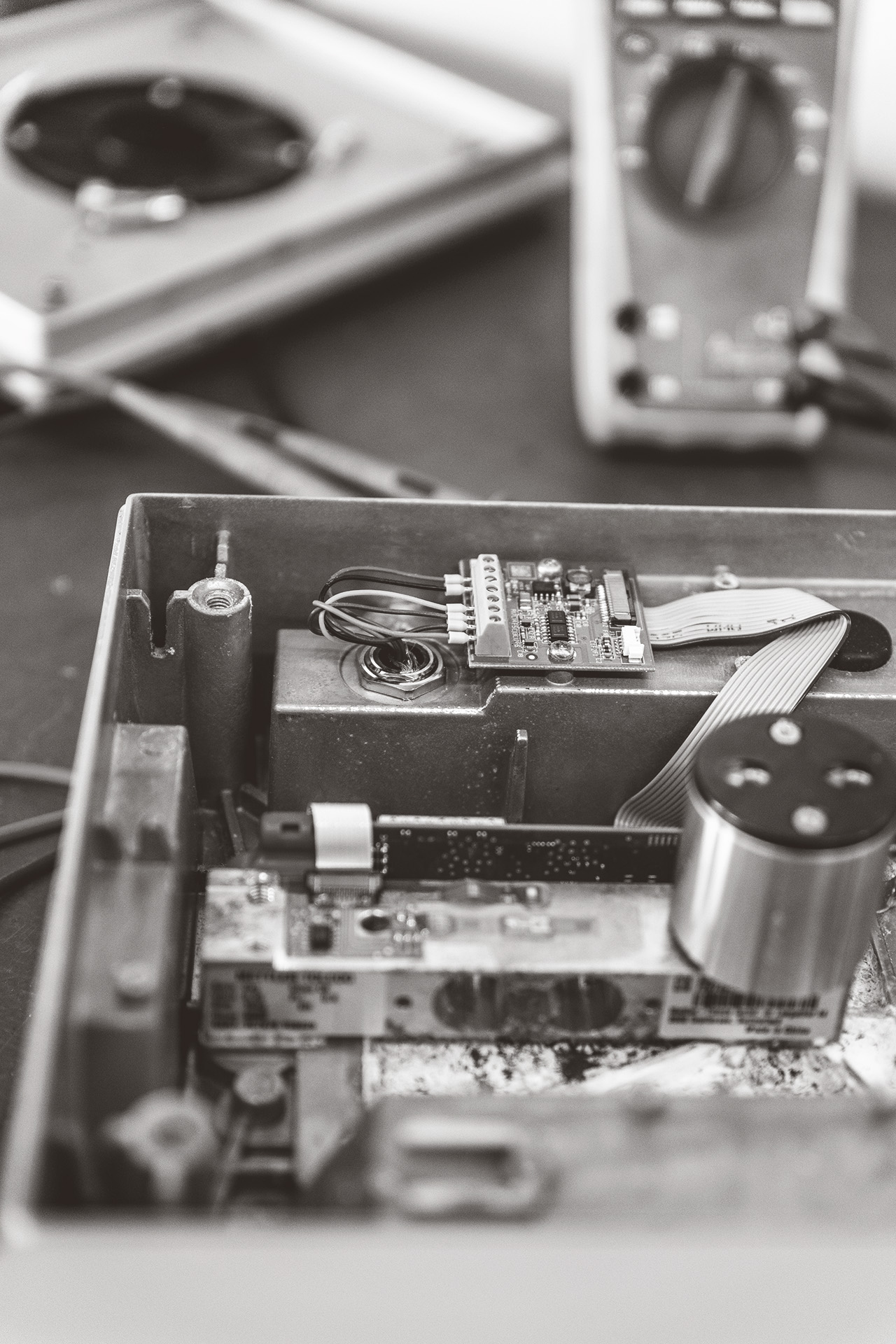 Up-close of interior mechanics of an industrial scale