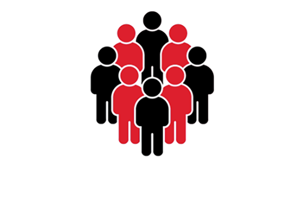 vector image of eight people in a group, representing quality service / services