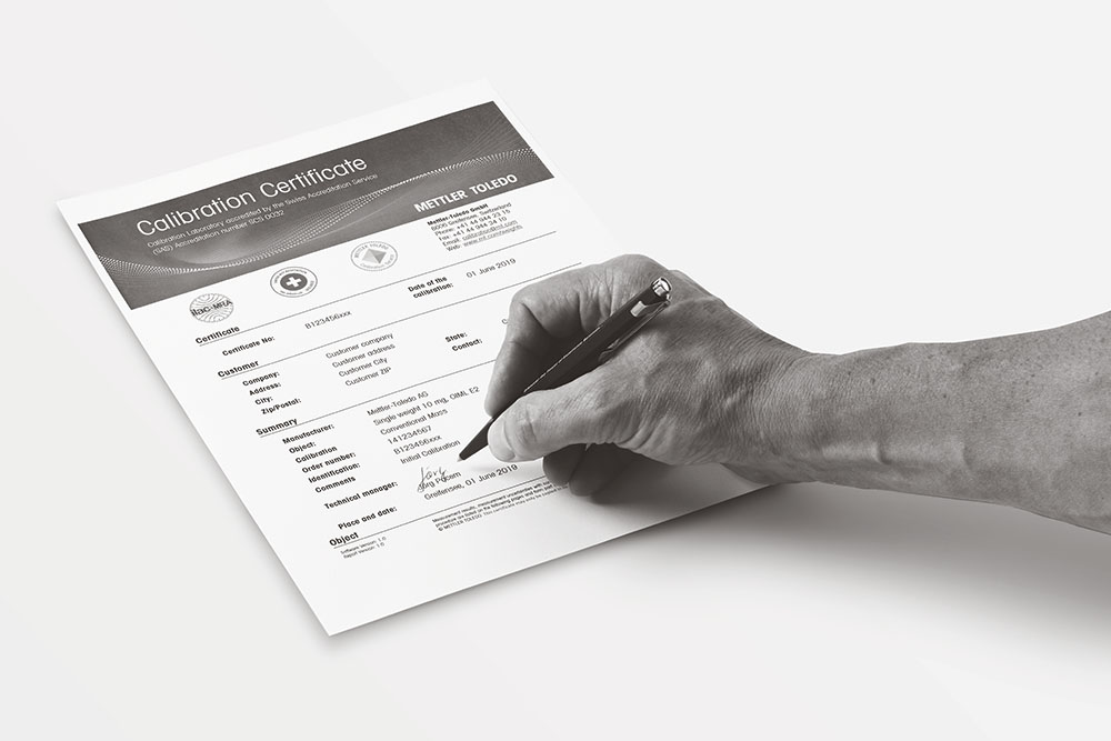 METTLER TOLEDO calibration certificate